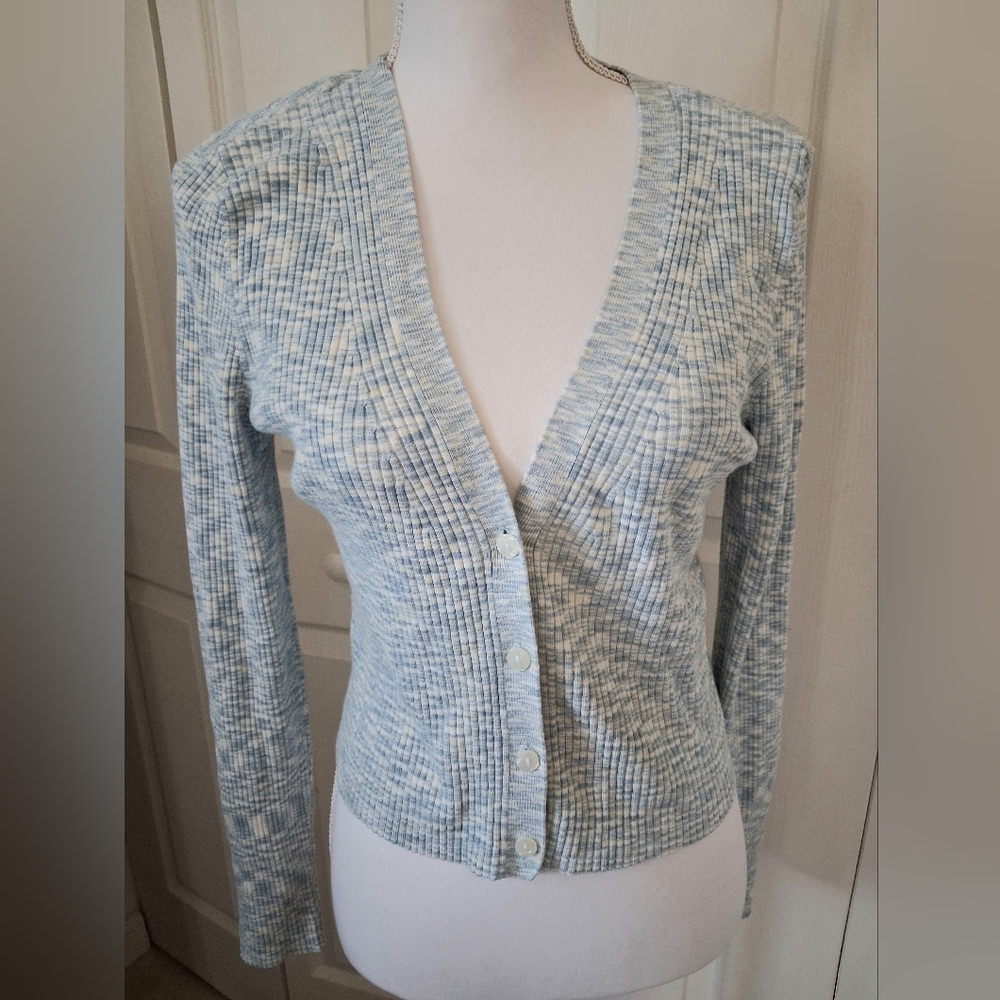House of Harlow 1960 Blue and White Marled Cropped Cardigan Sweater. Size M.